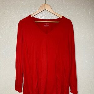 Lane Bryant 14/16 Shirt Red Long Sleeve Basic Layering Top V-neck Soft!